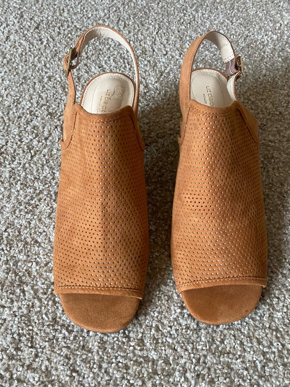 Liz Claiborne Brown Peep-Toe Block Heels. Worn once. - Picture 7 of 7